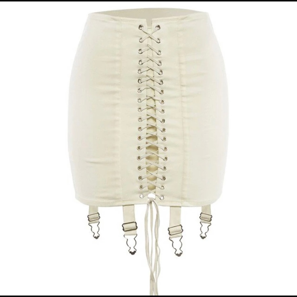 Nude Lace Up Mini skirt